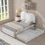 Lit plateforme simple tapissier avec pieds de support en bois et lit gigogne simple, blanc-98356676