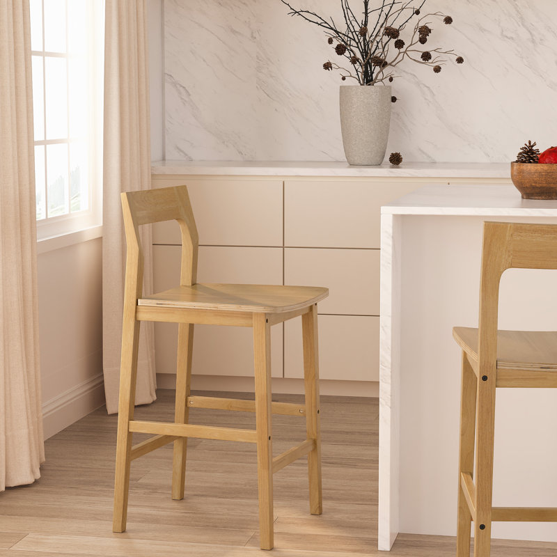 Tabouret de comptoir en bois massif avec repose-pieds, Chêne