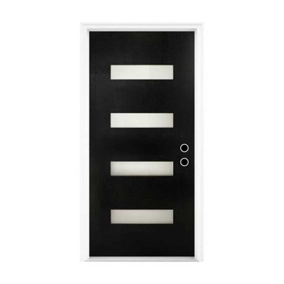 Durable Black Fiberglass Exterior Door With Frosted Glass For Modern Homes