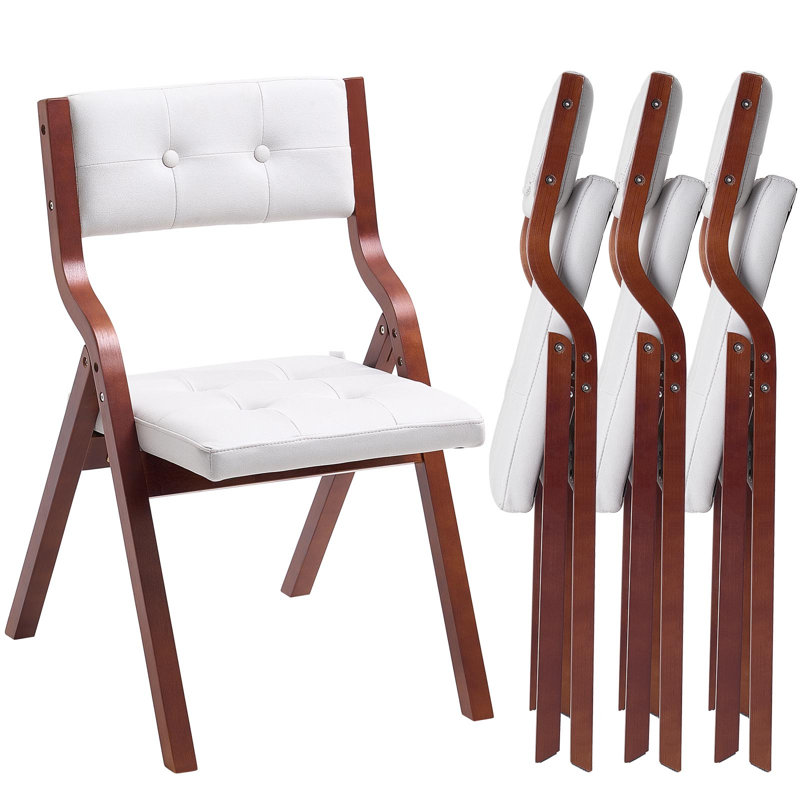 Chaises pliantes en bois avec coussin rembourré et structure en bois, Brun / Blanc