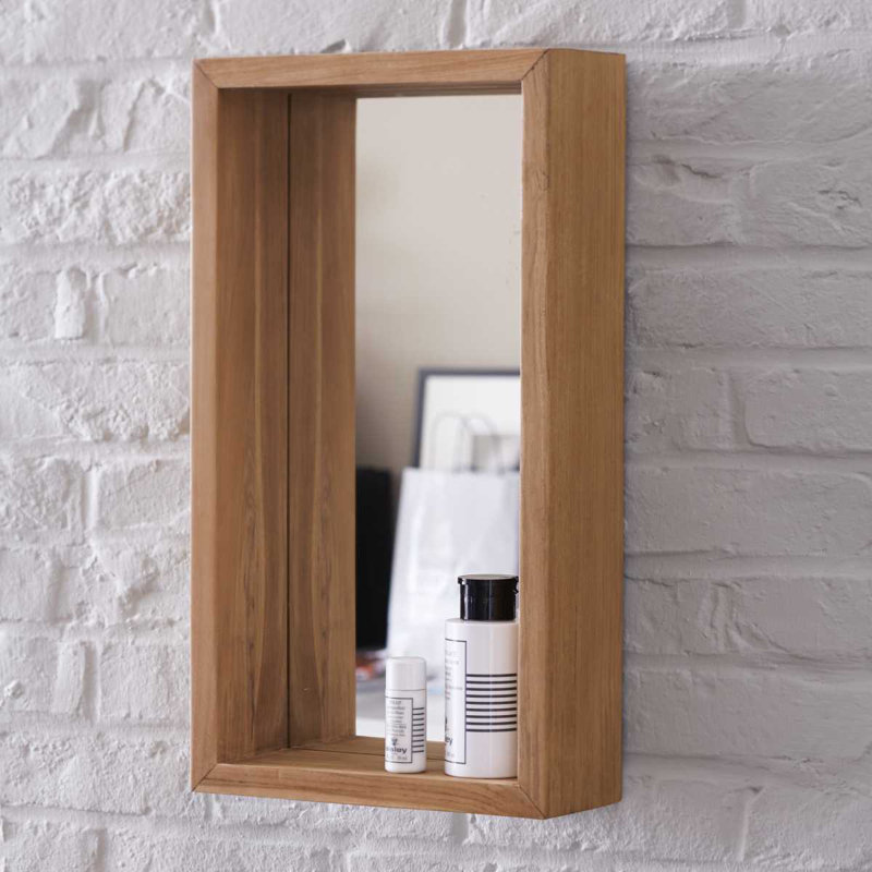 Stelle Wood Wall Mirror with Shelves