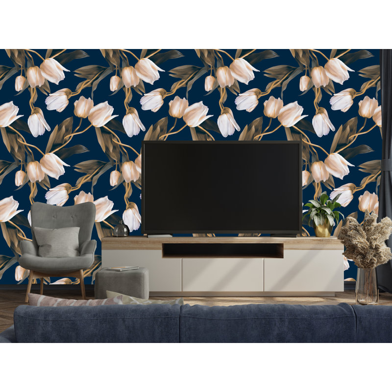 Papier peint amovible tulipes bleu marine Fiasco