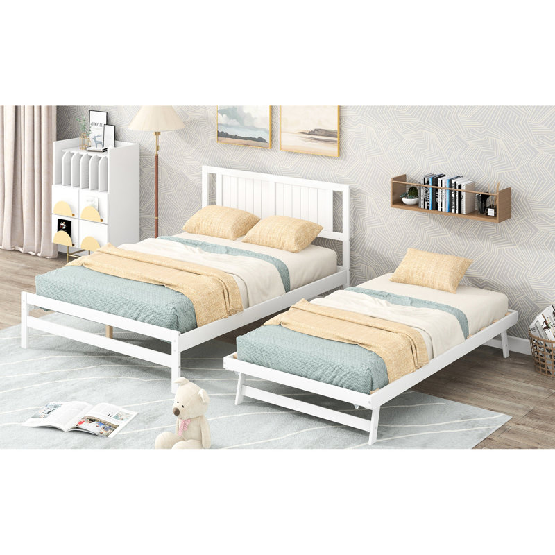 Lit plateforme double avec lit gigogne gris et gigogne réglable, Gris