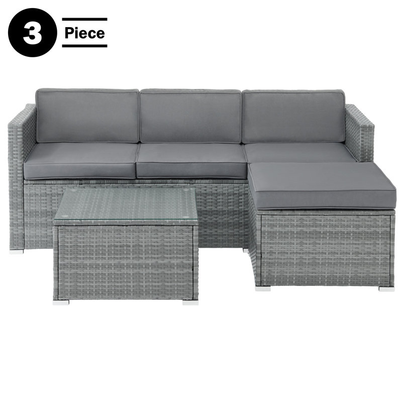 Ensemble de mobilier de patio - Ensemble modulaire, repose-pieds et table d'extérieur en rotin 3 pièces - Mobilier de terrasse, piscine, véranda ou arrière-cour de Lavish Home (gris)