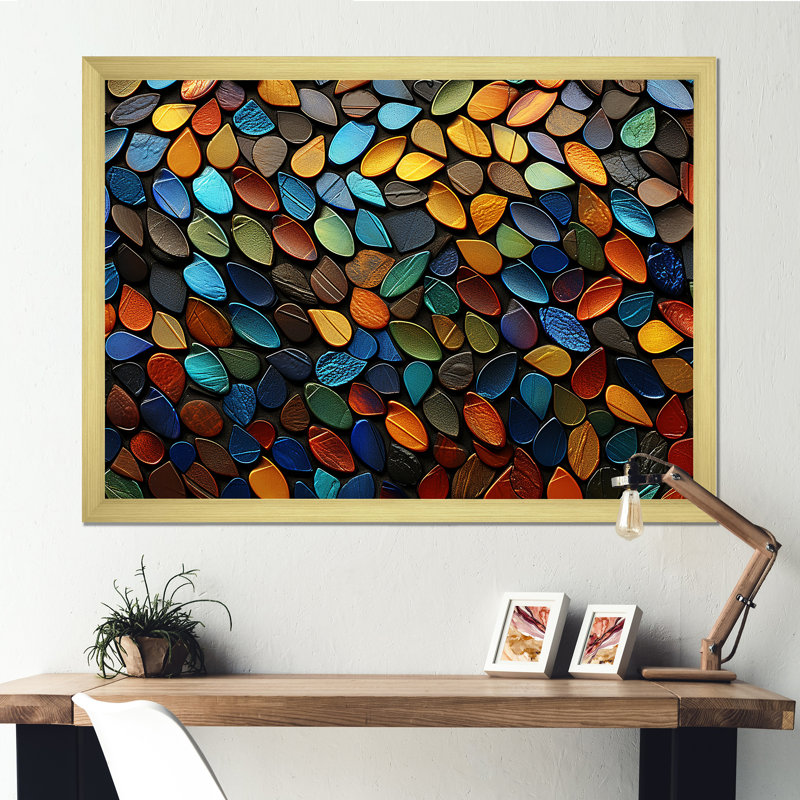 «Zen», art de pierre spirituel coloré, Cadre doré à coins fermés, H 12 po x l 20 po x P 1 po
