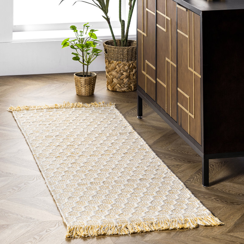 Tapis géométrique beige touffeté à la main, Rectangle 4 pi x 6 pi