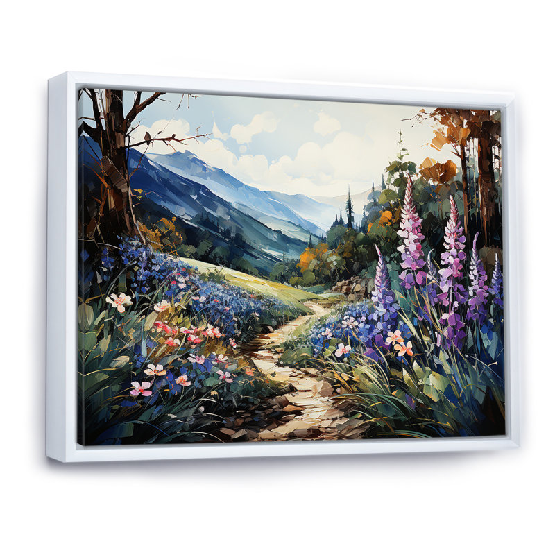 «Blue Bonnets Mountain Landscape» sur toile, Cadre flottant blanc, H 24 po x l 32 po x P 1 po