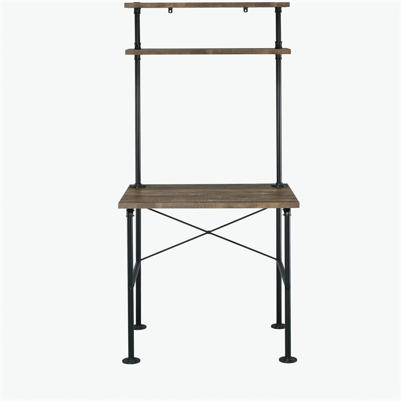Retro oak and black double-deck bookshelf