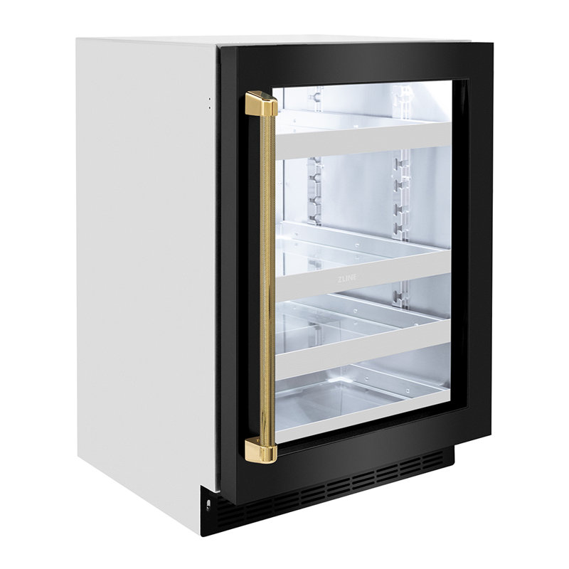 ZLINE Autograph 24 in. Touchstone Beverage Fridge with Black Steel Door and Gold Helix Handle, Gold