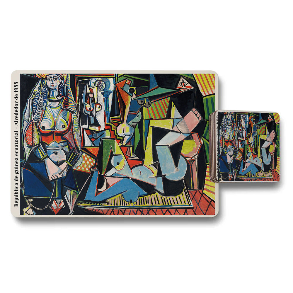 Colorful Cubist Artwork Placemat And Coaster Set For Dining Tables
