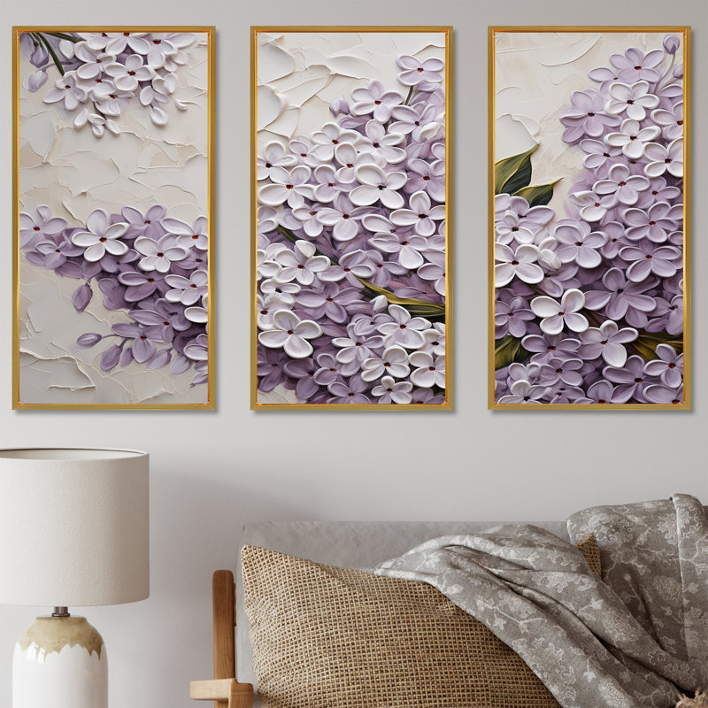 Ensemble de salon à fleurs lilas Melody VI - Lilas, Cadre flottant doré, H 40 po x l 60 po x P 1 po