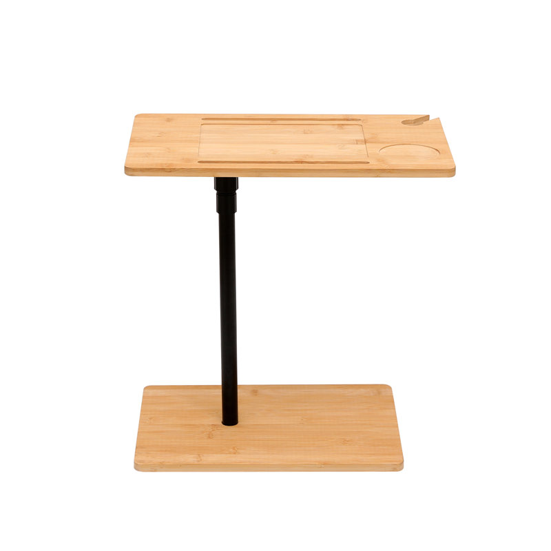 Table de bout en bambou à hauteur réglable en forme de C et canapé à 2 niveaux pour le salon et la chambre à coucher (Rectangle + Rectangle)