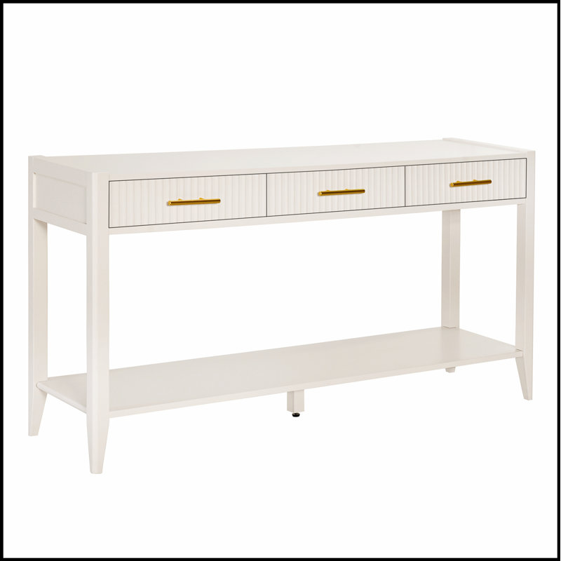Console d'entrée avec tiroirs à rayures verticales, pieds longs et tablette inférieure pour le rangement, Blanc