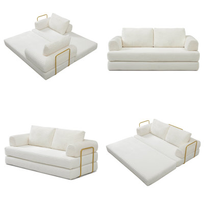 Canapé-lit convertible 2 places en velours côtelé Corduroy, canapé-lit pliable pour matelas avec oreillers, futon désossé multifonctionnel pour le salon, la chambre à coucher, design moderne à profil bas