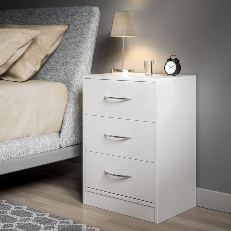 2X Bedside Table With 3 Drawers, White