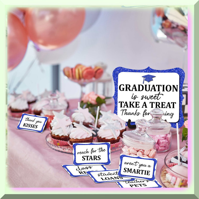 Blue Glitter Graduation Candy Buffet Sign