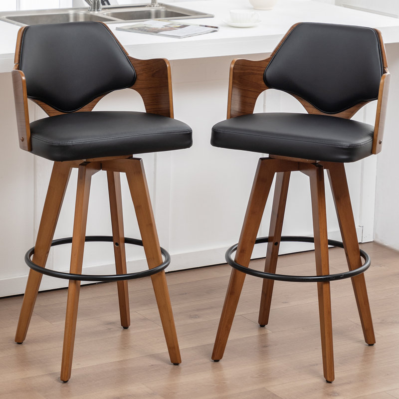 Swivel Upholstered Counter Stool, Black, Bar Stool (29.92" Seat Height)