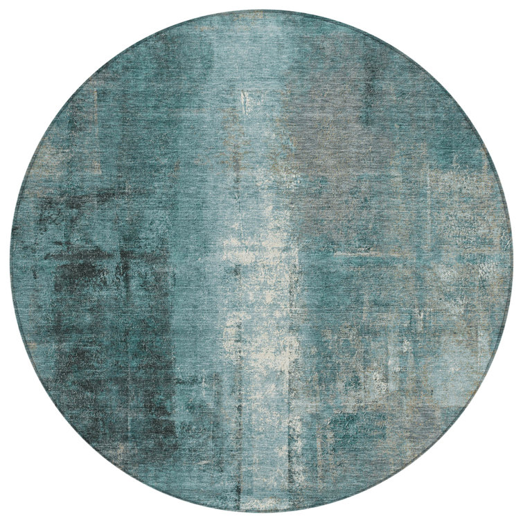Machine Washable Indoor/Outdoor Xhevrie Teal Rug