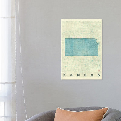 Kansas Map 1 Piece Wrapped Canvas Wall Art