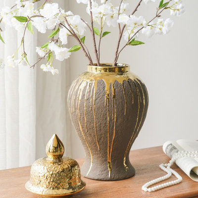 Pot à gingembre en céramique avec couvercle 8,5 po x 8,5 po x 16,3 po pour décoration de table