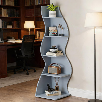 Elegant Bookcase, Spacious Wall Corner Bookshelf With 5 Tiers For Efficient Storage And Stylish Home Decor