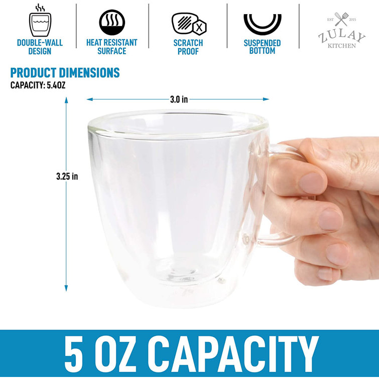 Zulay Kitchen Double Wall Insulated Clear Glass Espresso Cups, set