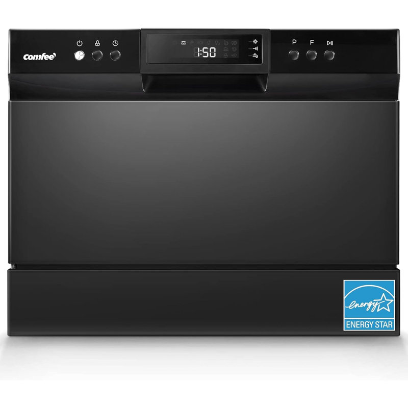 Lave-vaisselle de comptoir COMFEE, lave-vaisselle portatif Energy Star, 6 couverts et 8 programmes de lavage, Rapide, Soins pour bébé, Éco et Verres, Lave-vaisselle pour dortoir, VR et appartement, Noir