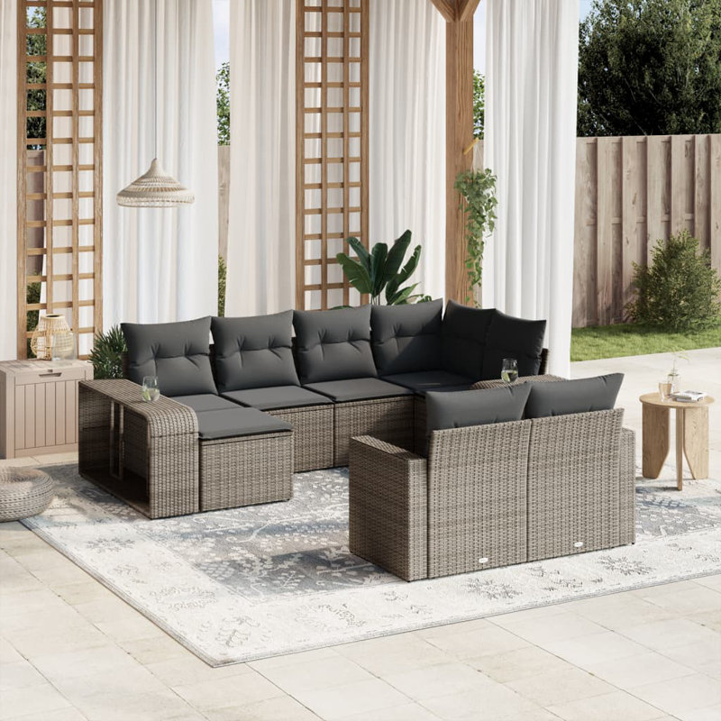  Ensemble de canapé de jardin en rotin PE gris, acier thermolaqué, 100% polyester
