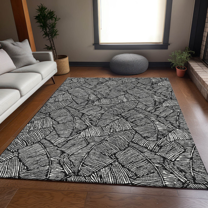Premium Machine Washable Prisco Black Rug, Rectangle 10' x 14'