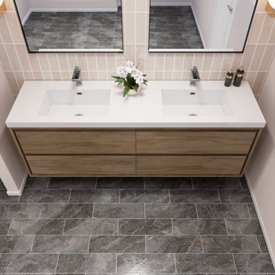 Azden 70.6" Wall-Mounted Double Bathroom Vanity Set