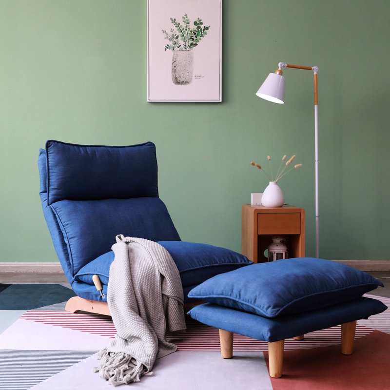 Ergonomic Bedroom Chair With Adjustable Feature - Dark Blue, Soft Cushion Foldable Recliner Metal Frame Comfortable Sponge Fill