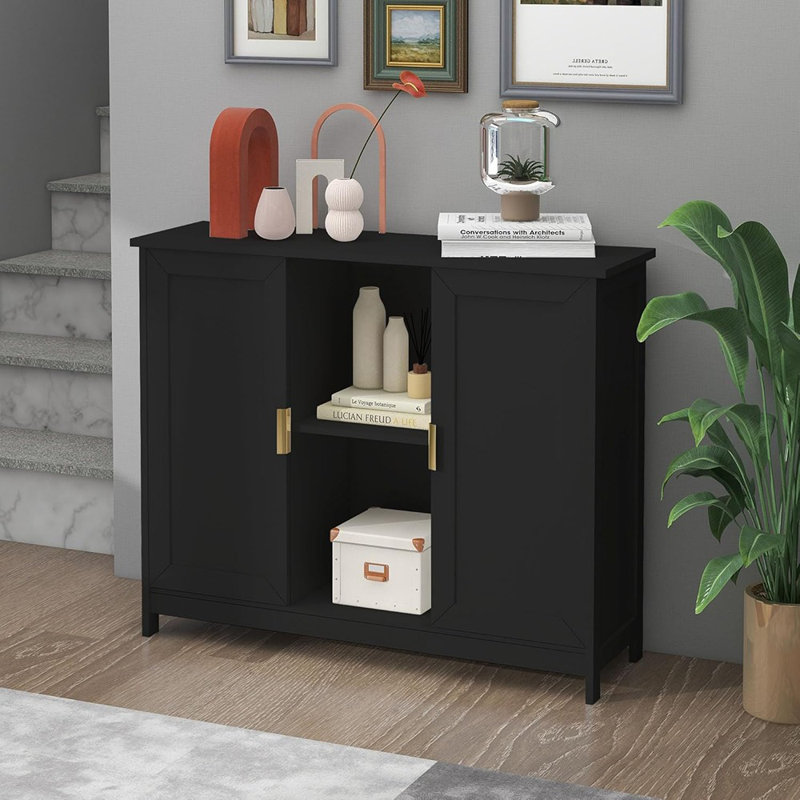 Buffet noir étroit, table d'appoint moderne, Noir