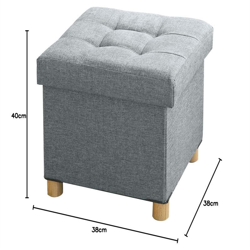 38cm Wide Solid Colour Footstool Ottoman, Grey