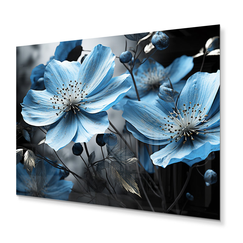 Décoration murale grise et bleue Botanical I - Abstract Botanicals, H 34 po x l 44 po