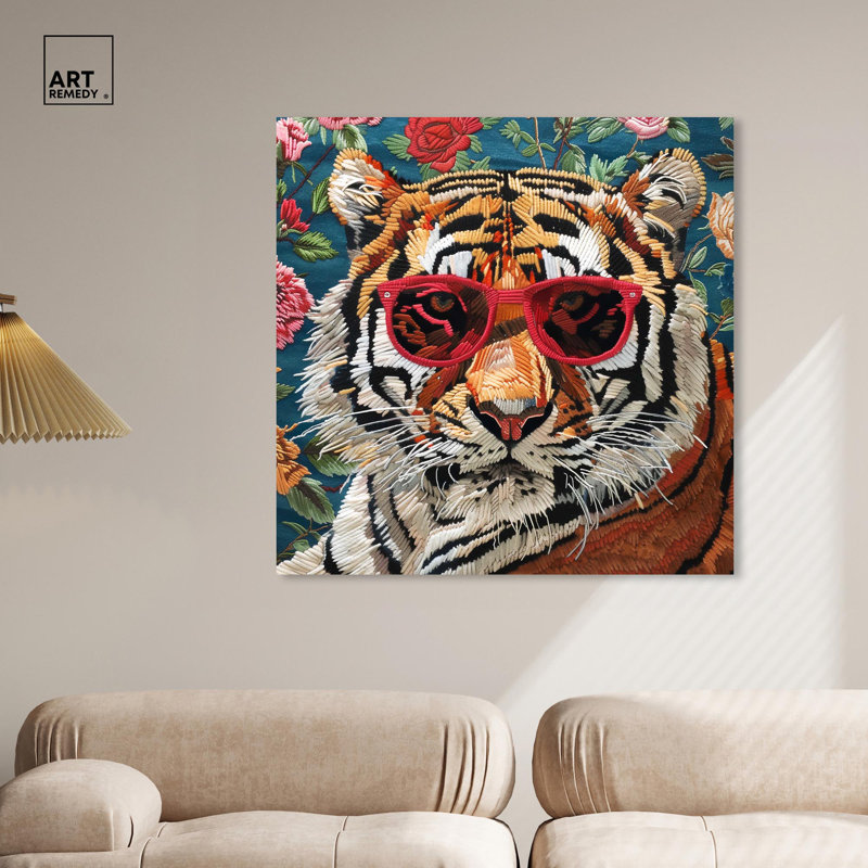 Velvet Tiger Wrapped Canvas Modern Art 40" x 40"