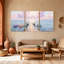 Plage, coucher de soleil, quais, eau, ciel, réflexion, scène paisible, ensemble de 3 impressions sur toile-1716532127