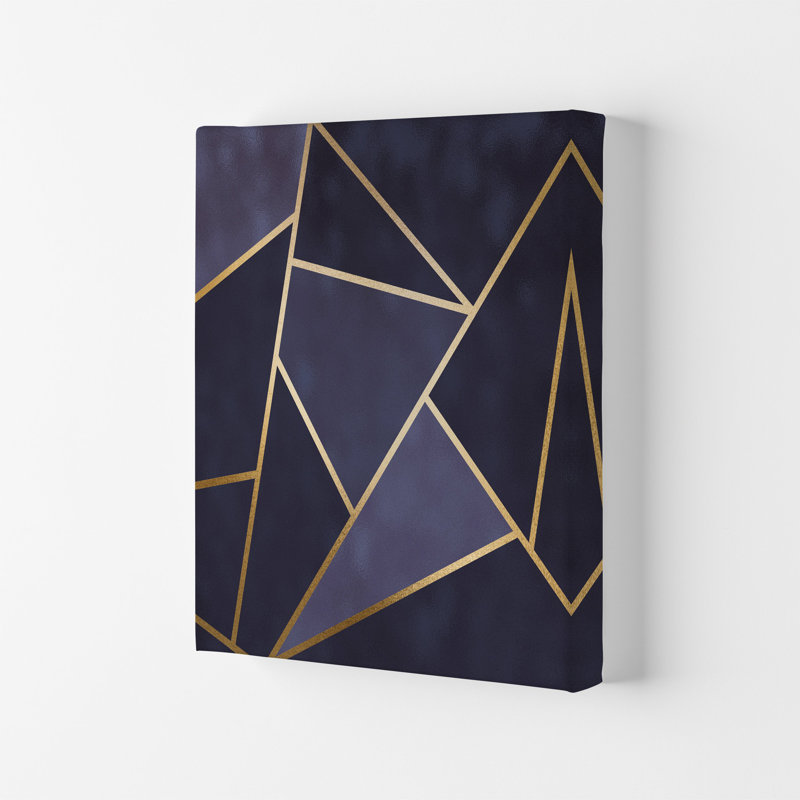 Lux Navy and Gold Geo Print 1 Piece Wall Art, 59.4cm H x 42cm W x 4cm D, Wrapped Canvas