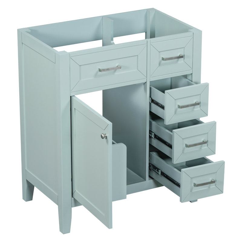 Meuble-lavabo de 30 po sans lavabo. Base d'armoire moderne avec tiroirs. Bois massif et teinture, aspect élégant. Assemblage requis, base en caoutchouc, espace pratique. Nécessaire