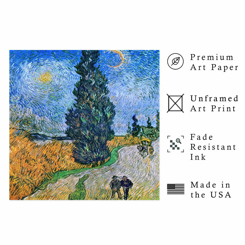 «Landscape and Nature Vincent Van Gogh's Road with Cypress and Star», reproduction d'art classique sans cadre
