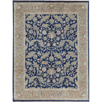 Tapis bleu et doré de haute qualité noué à la main