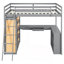 Lit mezzanine double avec échelle, tablettes et bureau, gris-291246583-291246576