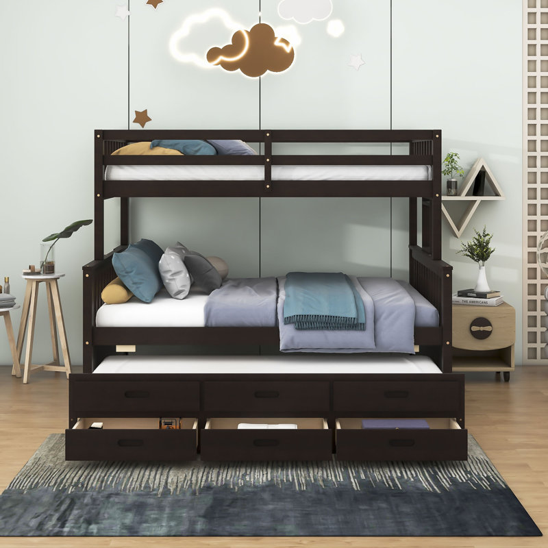 Figueredo Twin over Full 3 Drawer Standard Bunk Bed with Trundle, Espresso