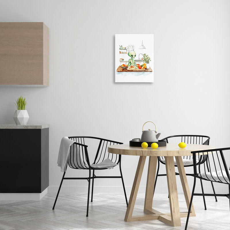 Chef Alien en toile de cuisine, design par Lil 'Rue, H 20 po x l 16 po
