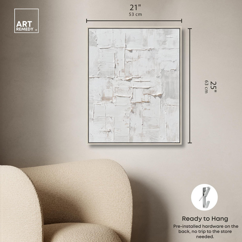 «White Palimpsest Surface I Boho», reproduction d'art sur toile par Art Remedy, H 20 po x l 24 po, Cadre argenté