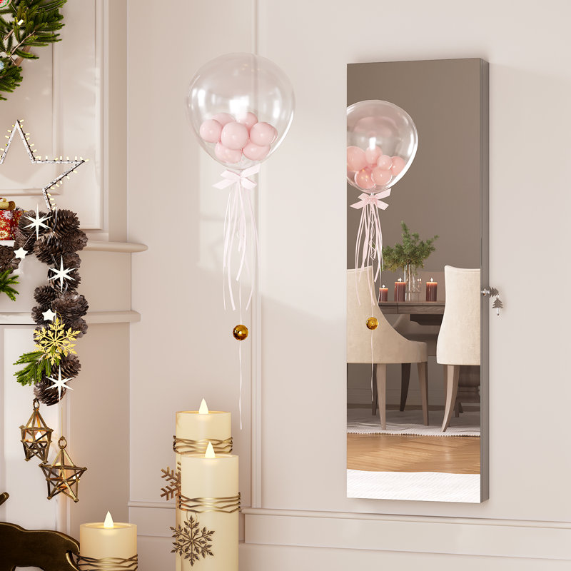 Jewelry Cabinets with Interior Vanity Mirror, Door Hanging/Wall Mounted Jewelry Armoire, Grey