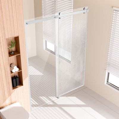 Porte de douche sans cadre, l 58 à 59 po x H 75 po, porte de douche coulissante en verre avec verre trempé transparent de qualité supérieure de 5/16 po (8 mm), imperméable et résistant aux taches Nano avec quincaillerie en acier inoxydable, chrome