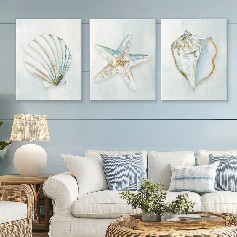 Ensemble de toiles 3 pièces Mute Sea Life Serenity, design par Hannah Dawson, H 30 po x l 72 po