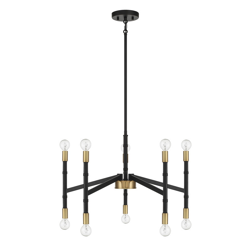 Lustre 10 lumières Dedria en noir mat avec accents laiton chaud
