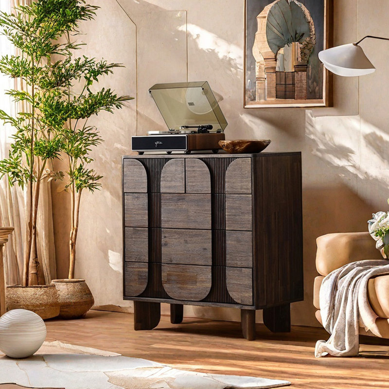 Armoire décorative élégante en bois empilé., Marron foncé
