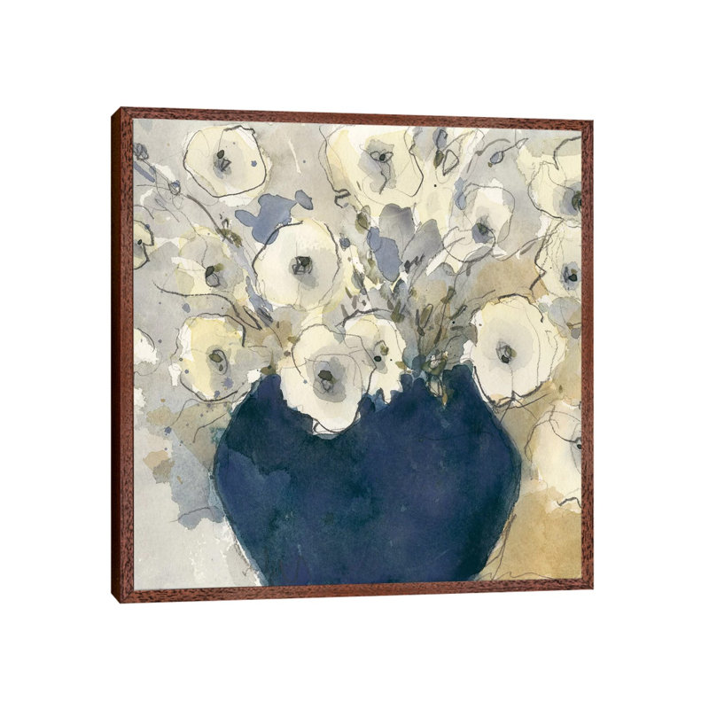 White Blossom Study II by Samuel Dixon - Floater Frame Painting on Canvas, 66.04 cm H x 66.04 cm W, Brown Framed